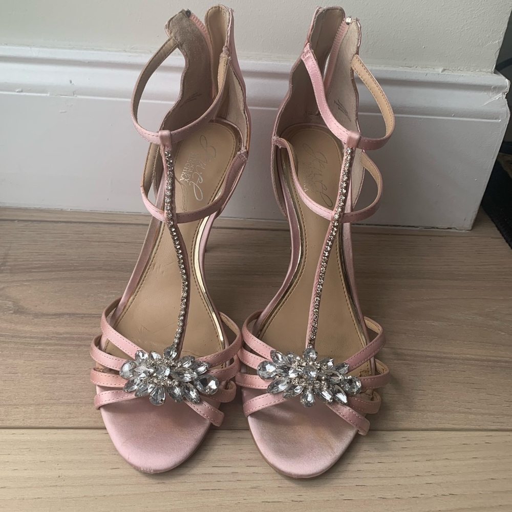 Badgley Mishka Jewel pink open toe high heels crystal dressy holiday wedding